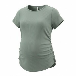 Thyme & Honey Maternity Top Womens Large Sage Green Ribbed Ruched Side Tee